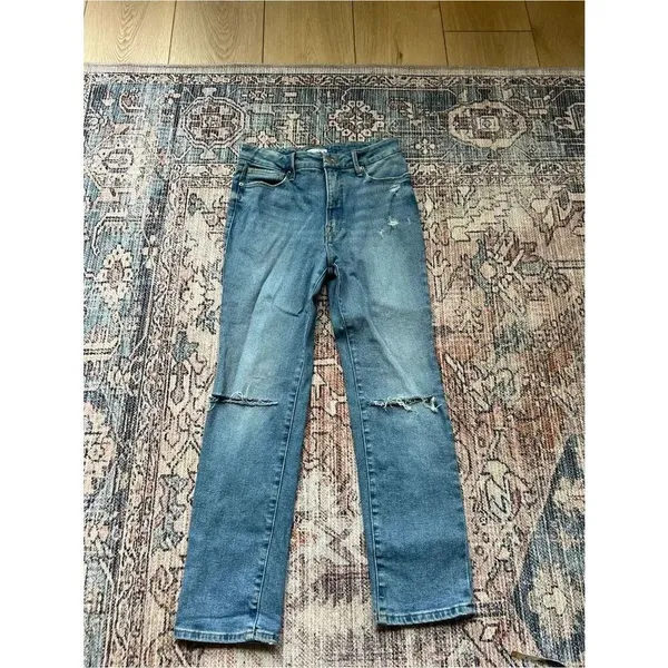 Good American Good Classic Straight Leg Jeans with Knee Slits Indigo123 Size 6 - Image 7