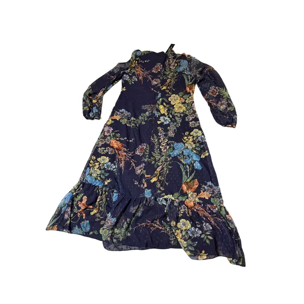 NWT Lulus Size XL Fallyn Navy Blue Floral Swiss Dot Long Sleeve Midi Dress - Image 9