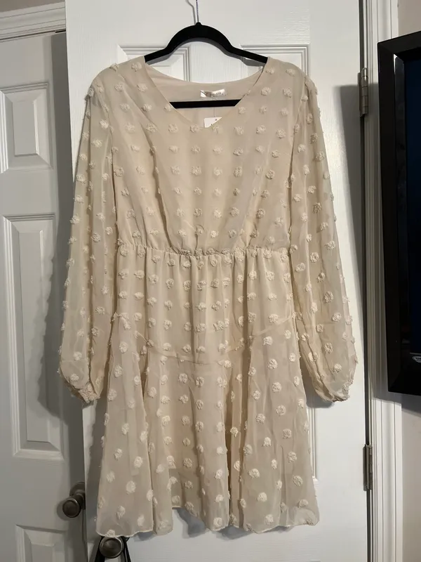 Cream Boho Dress Tan Size M - Image 2