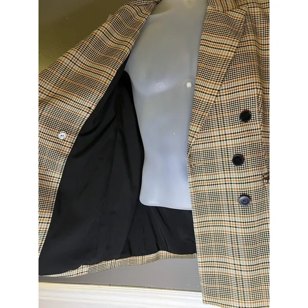 Marled Blazer Womens S Beige Plaid Double Breasted Lined Notch Lapel Jacket - Image 9