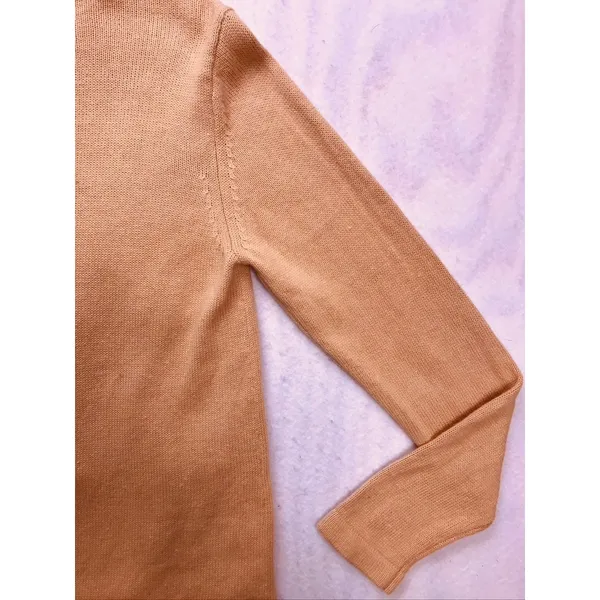 Terry Lewis Sweater Womens Medium Tan Leather Trim Ramie‎ Cotton Mock Neck - Image 14
