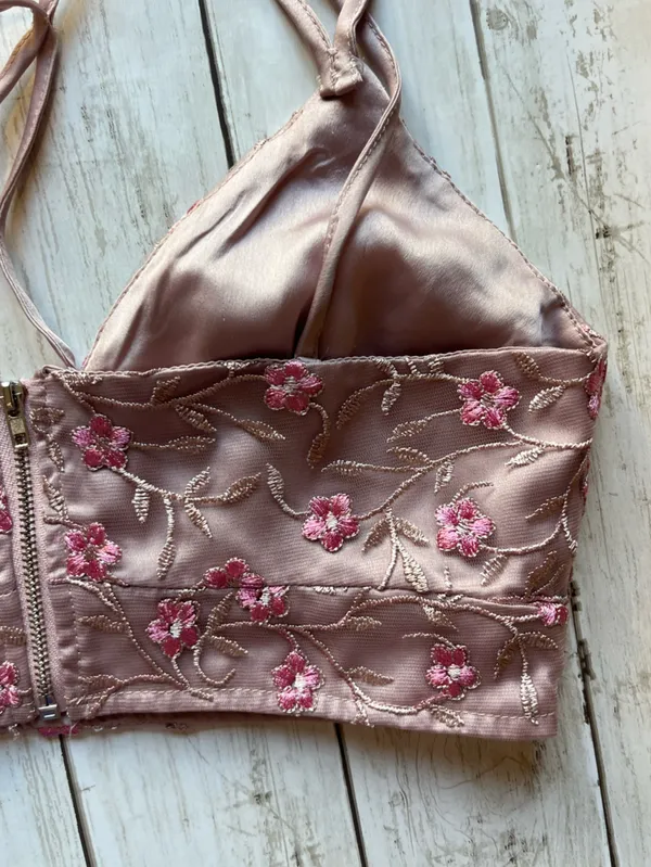 Nasty Gal Embroidered Blush Pink Floral Camisole Bralette Size 4 - Image 4