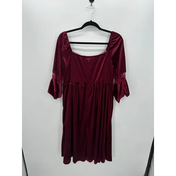 Bloomchic Womens Red‎ Velvet Midi Dress Size 1X NWT Renaissance Witchy Vampire - Image 2