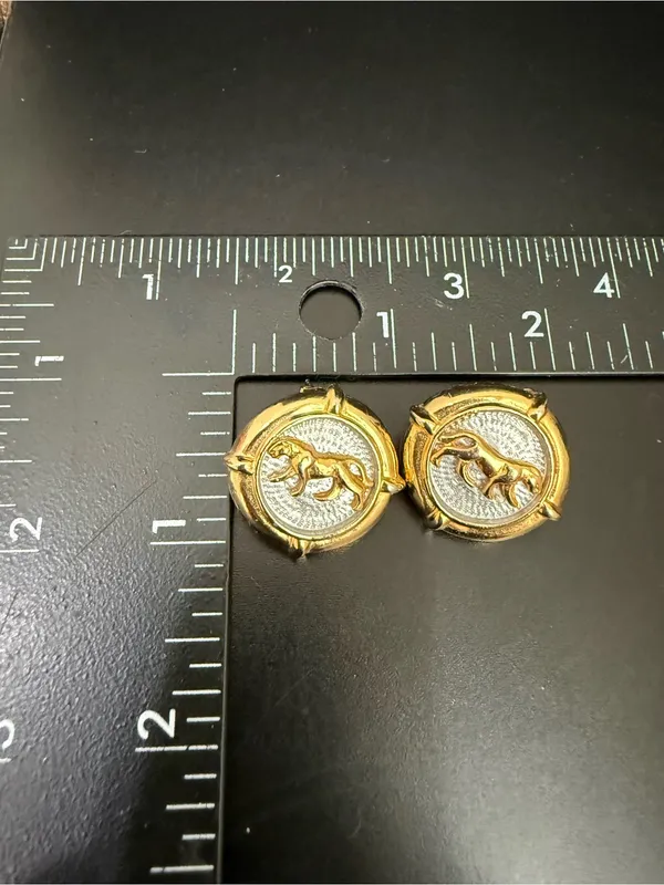 Vintage Two-tone Gold with Silver Jaguar Panther Statement Runway Earrings - Image 7