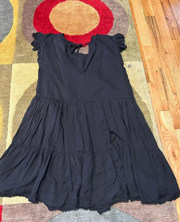 Aritzia Wilfred Sidonie Dress Black Mini Dress Ruffle Back Tie Size XS - Image 4