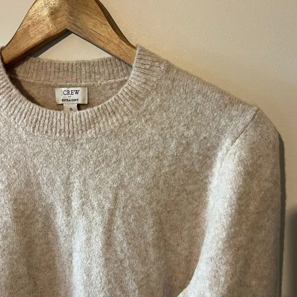 J. Crew Extra Soft Crewneck Sweater Heather Oatmeal Tan Small - Image 7