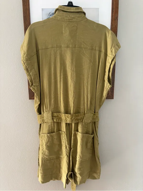 Current/Elliott Olive Utility Belted Romper Shorts - Image 5