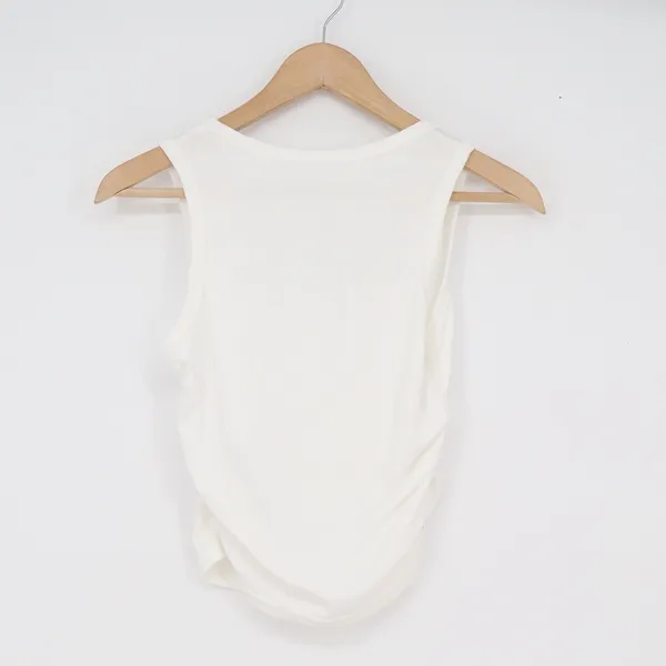 SHEIN White Rhinestone Ribbed Cropped Tank Top Scoop Neck Ruched Sides sz M - Image 5