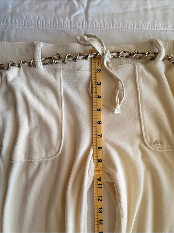 Juicy Couture Cream Velour Wide-Leg Lounge Pants with Gold Chain Trim Y2K Size M - Image 10