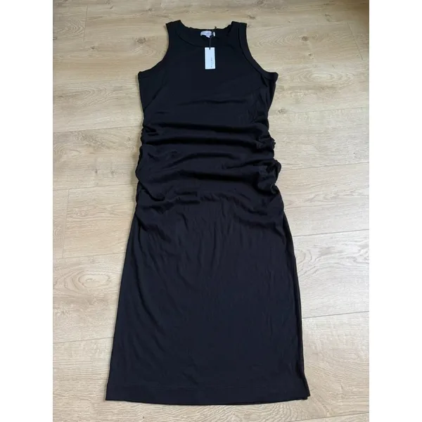 NWT Michael Stars‎ Wren ruched midi ultra rib Black high neck stretch size XL - Image 2