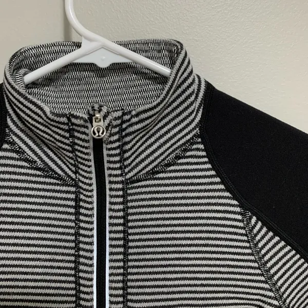 Black and White Stripe Zip U-Turn Lululemon Quarter Zip - Image 5