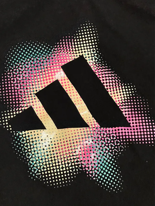 Womens large Adidas loose fit black/multi graphic shirt sleeve cropped tee - Image 3