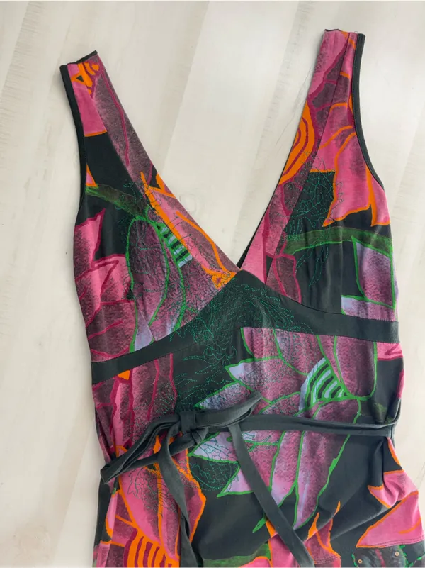 DESIGUAL floral printed funky bubble hem artsy dress embellished with sequins - Image 5