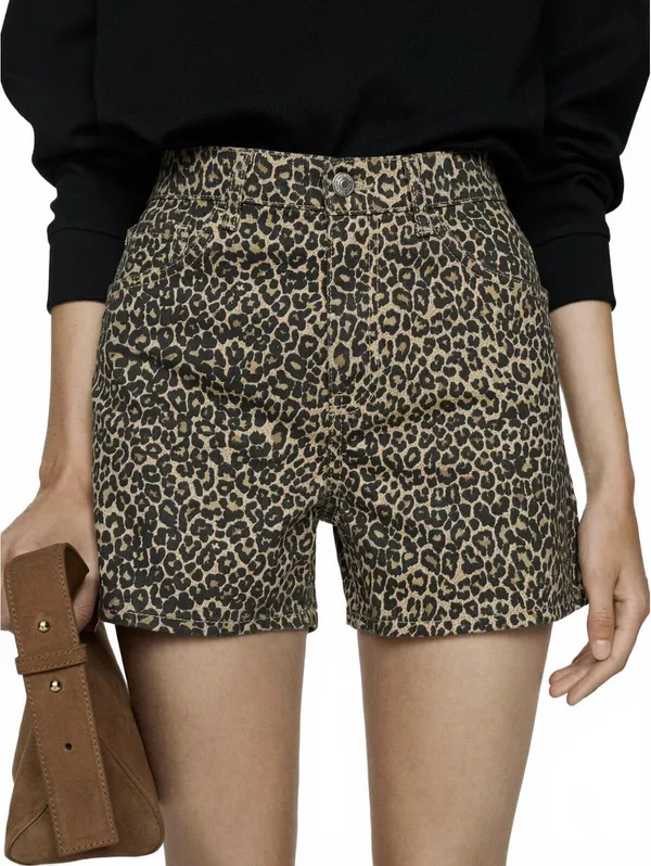 Mango Leopard-Print Straight Shorts NWT Leopard Brown Size 8 / EUR 40 - Image 4