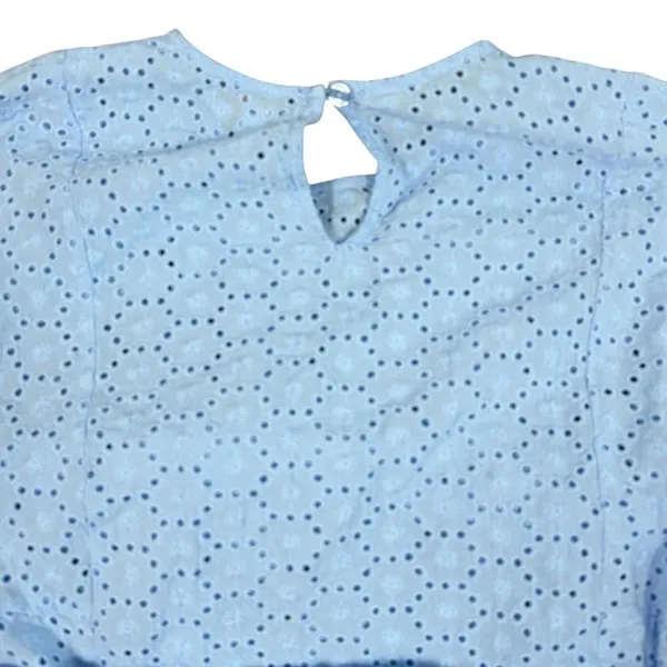 GB Eyelet Lace Mini Dress Womens L Light Blue Braided Tie Waist Long Sleeve Boho - Image 8