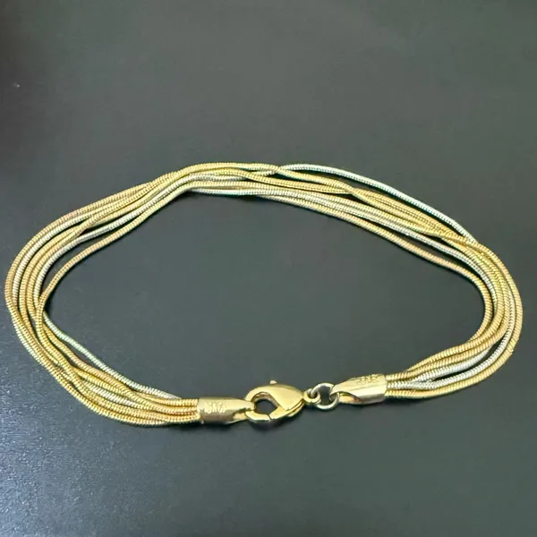 Vintage 18KGP 2-tone Gold & Silver Multi Strand Snake Chain 7.5” Bracelet 9g. - Image 4