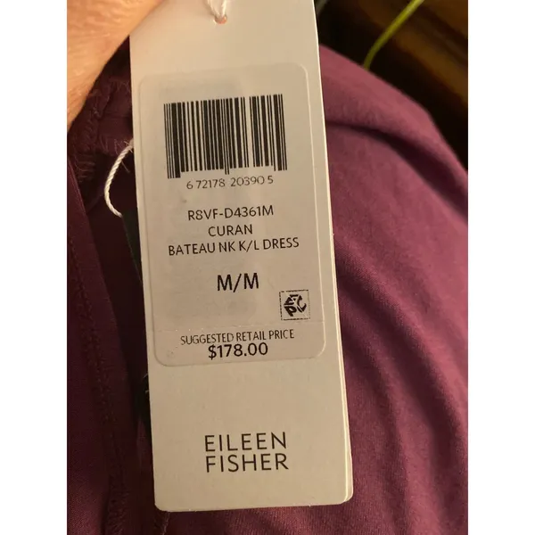 Eileen Fisher Twist Back Bateau Neck Purple Jersey Tunic Shift Midi Dress Sz M - Image 10