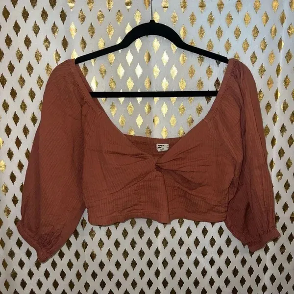 Billabong Womens Juniors' Cotton Del Sole Twist-Front Top crop top size M - Image 4