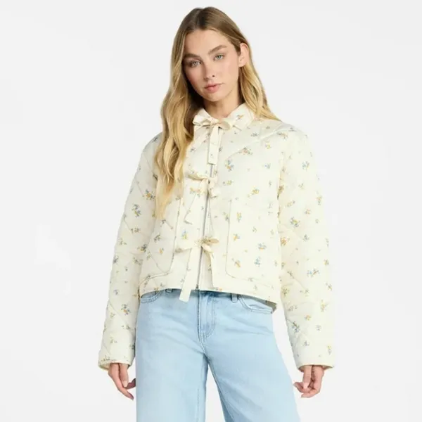 No Boundaries Floral Quilted Bow Jacket Cottagecore Coquette Cropped Puffer NWT - Image 2