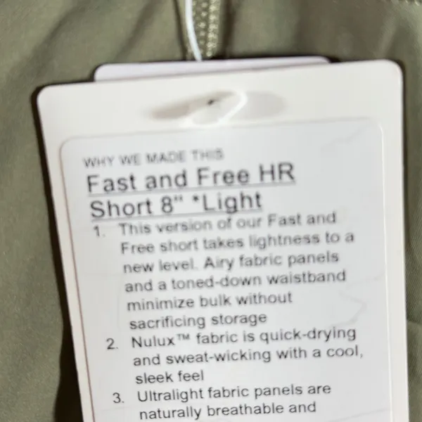 465 | NWT Lululemon Fast and Free HR 8" Shorts Bay Leaf Special Edition Womens 0 - Image 7