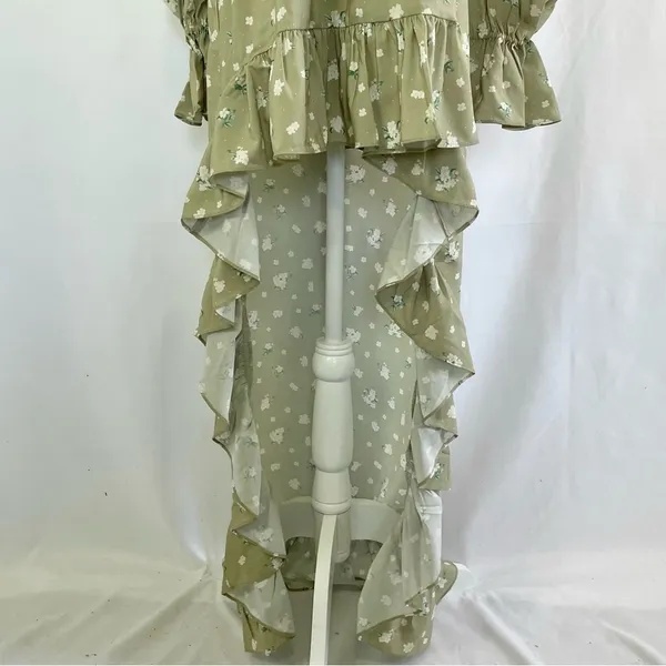 We Wore What New Floral Tie Neck Long Sleeve High Low Dress Green Size Small - Image 7