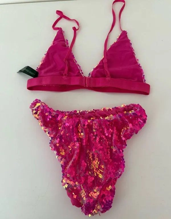 Dolls Kill Pixie Playroom Pink Iridescent Sequin Bikini Set - Image 2