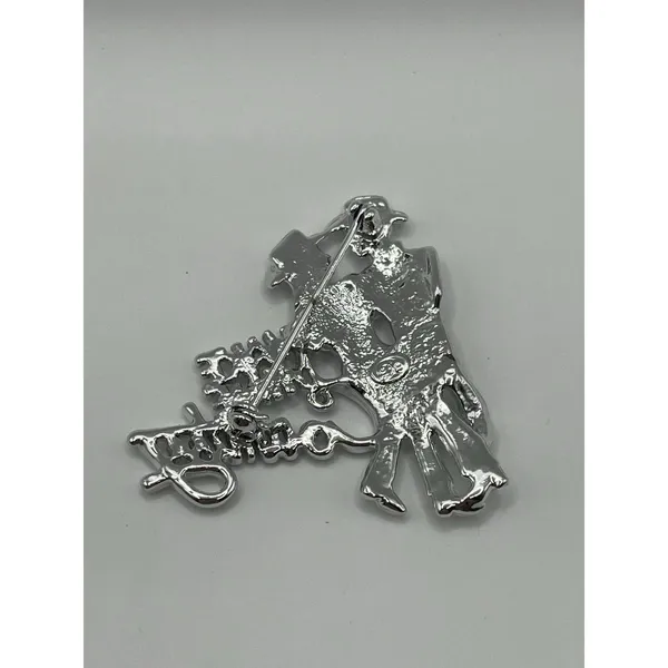 Country Western Signed Brooch Pin MAKE MINE COUNTRY Script Silver Plate NEW - Image 2