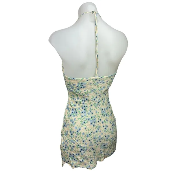 Zara Yellow Blue Floral Silk Satin Cowl Sleeveless Camisole Mini Dress Size XS - Image 5