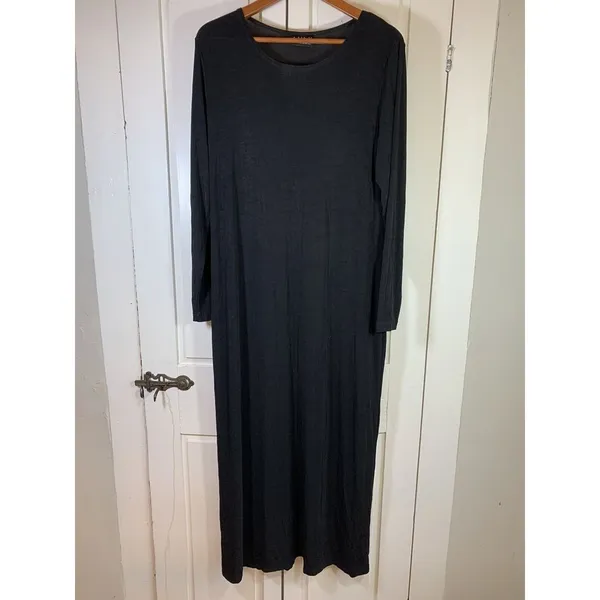 AHNI 2 Maxi Dress Women XL Black Slinky Knit Lagenlook Career Artsy Made‎ in USA - Image 3