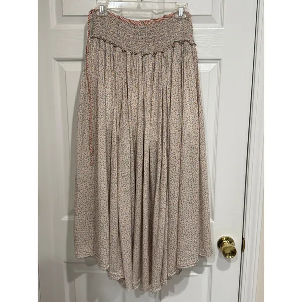 Free People Floral Smocked Midi Skirt Small Boho Ditsy Print High‎ Low Rayon - Image 5
