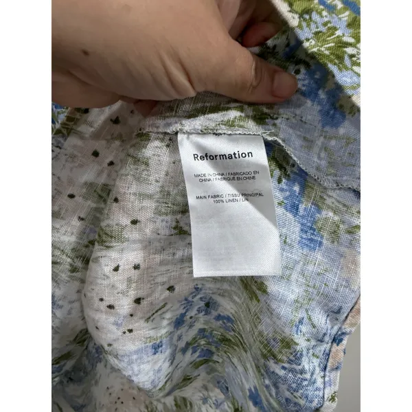 Reformation Linen Floral Greyson Smocked Mini Dress‎ Puff Sleeve Size M - Image 7