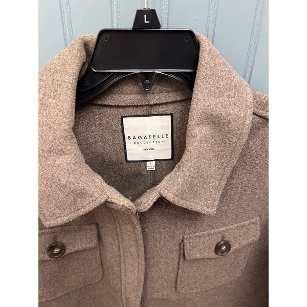 BAGATELLE COLLECTION Women‎ Utility Jacket L Brown Wool Blend Pockets Button - Image 2