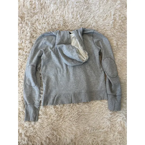 GAP Gray Zip Up Hoodie Sweatshirt with Elbow Patches‎ Size Medium y2k - Image 6