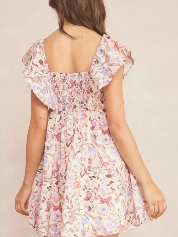 Fourteen & 9th Pastel Pink Floral Ruffle V-Neck Mini Dress - Image 2