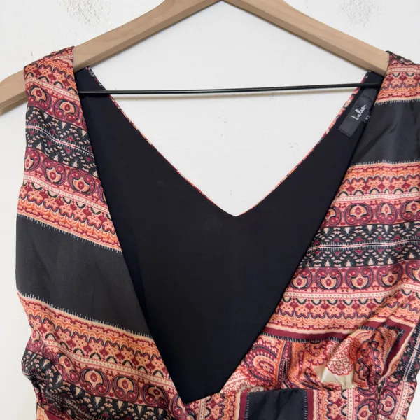Lulus Women Wrap Dress XS Instantly Impressing‎ Red Multi Scarf Print Midi Party - Image 7