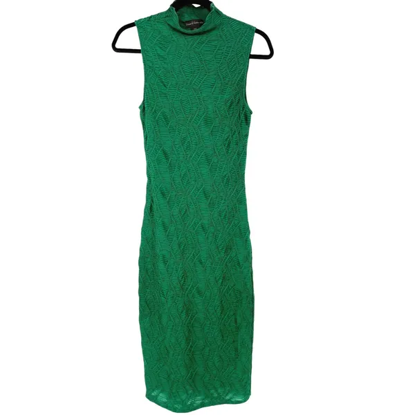 House of Harlow Green Textured Mock Neck Sleeveless Bodycon Midi Dress Size XS - Image 4