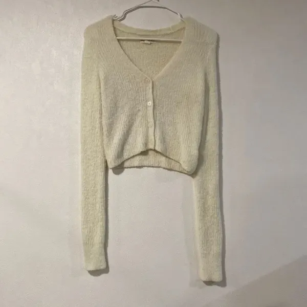 Aeropostale Fuzzy Cropped Cardigan XS Cream Soft Girl Cozy Sweater - Image 2