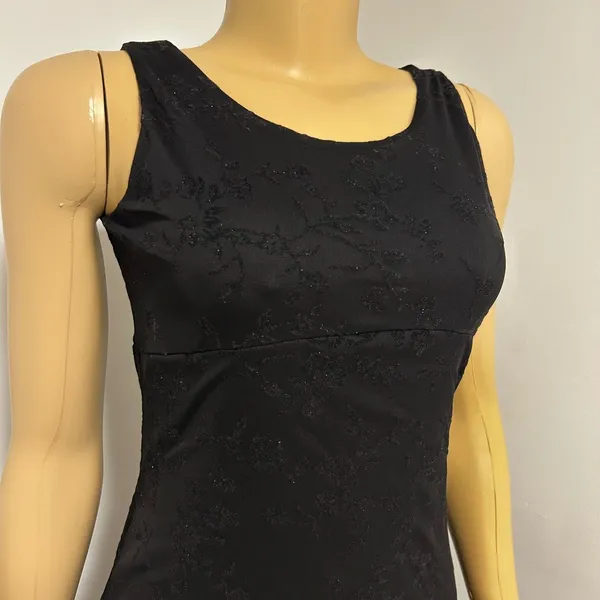 Up Front Black Floral Glitter Sheer‎ Ruffle Hem Sheath Dress Size XS - Image 2