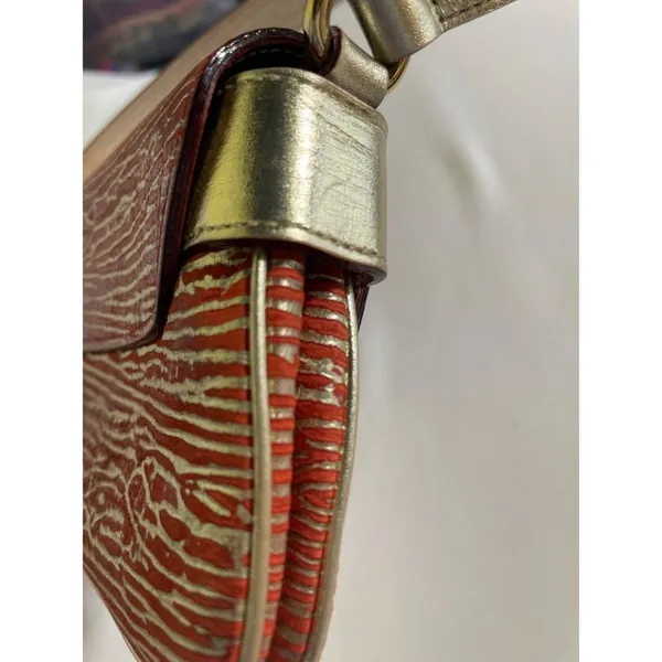 Kate Spade Baguette Shoulder Bag Coral & Gold Metallic Strap Party Clutch - Image 4