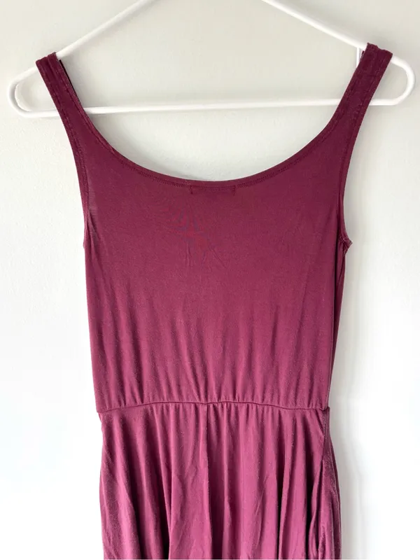 Quince Tencel Jersey Fit & Flare Dress Wine Burgundy Sleeveless Midi Scoop Neck - Image 5