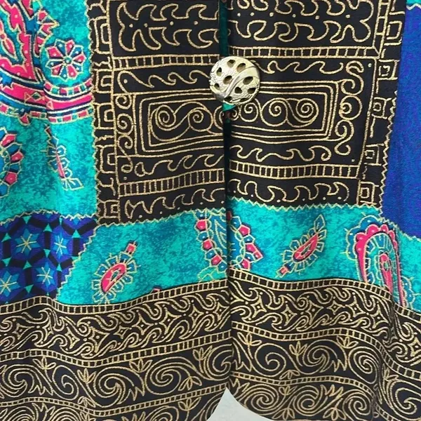 Vintage Boho Eclectic Patchwork Print Blazer Ornate Button Jacket Size 10 artsy Blue - Image 4