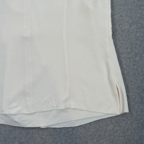 St. John Ruffle Sleeveless Blouse Women's Large Ivory Round Neck Zipper Career - Image 8