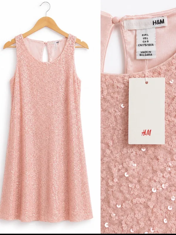 NWT H&M Blush Pink Sequin A-Line Dress | Sleeveless Party Dress | Size Large - Image 2