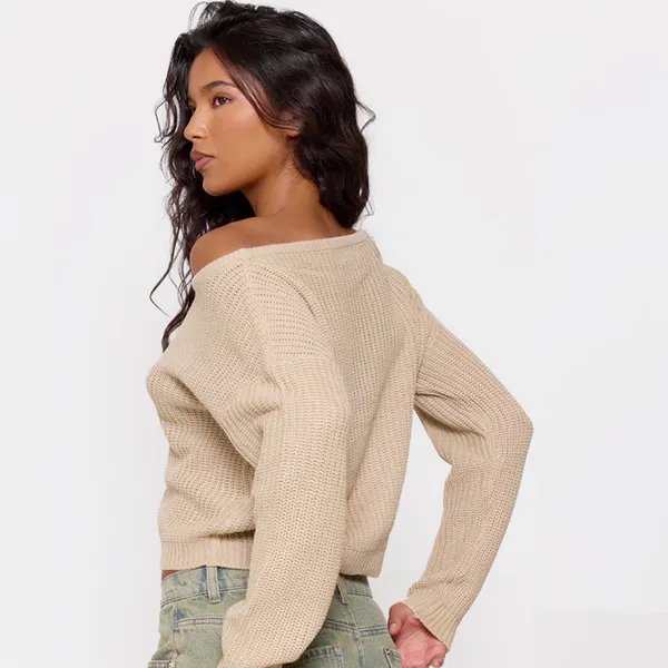 Pretty Little Thing PEACH KNITTED OFF SHOULDER SWEATER S/M - Image 8