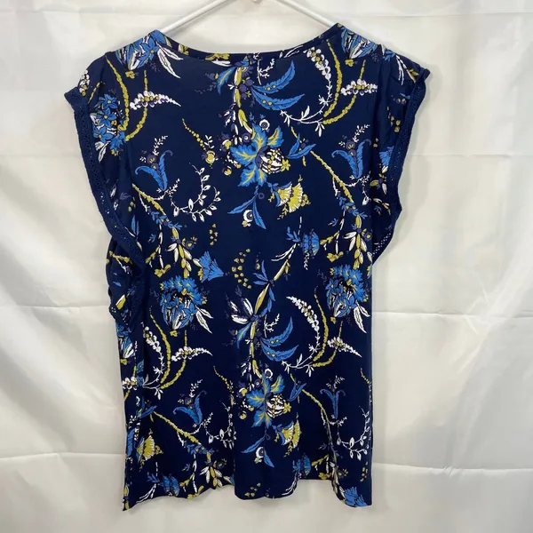 Ann Taylor LOFT women's blue floral crocheted loose sleeve‎ relaxed scoop blouse - Image 5
