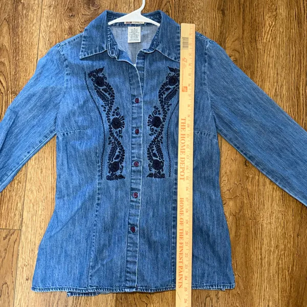 VTG Faded Glory Denim Embroidered Top Womens Small Blue Corset Back Boho Western - Image 6