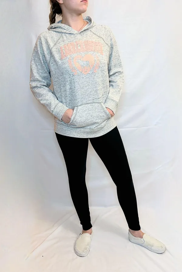 Vintage Abercrombie Glitter Logo Pullover Hoodie - Heather Grey - 15/16 (XS/S) - Image 4
