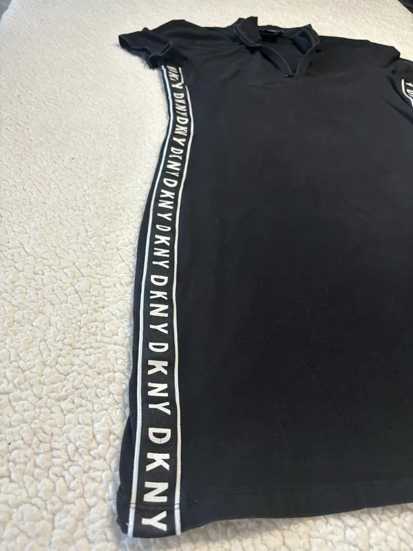 DKNY Sport Black Logo Tape Quarter Zip Mini Dress Short Sleeve Sporty Bodycon S - Image 5