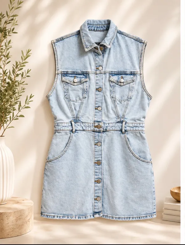 ✨ ZARA Light Wash Denim Vest Mini Dress | Size L | Button Front Sleeveless 👗 - Image 3