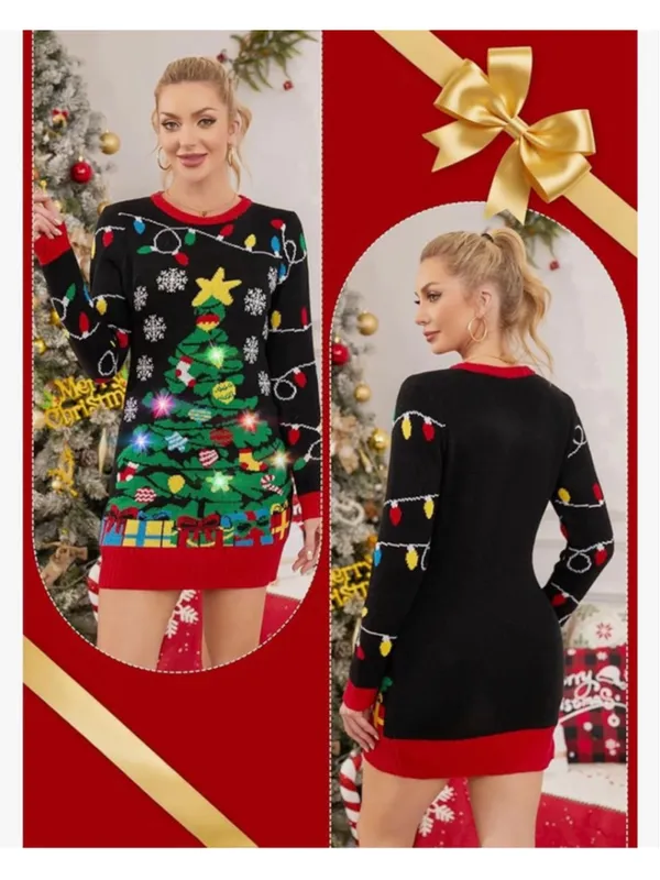 NEW Ugly Christmas Tree Sweater Dress Light Up LED M - Image 3
